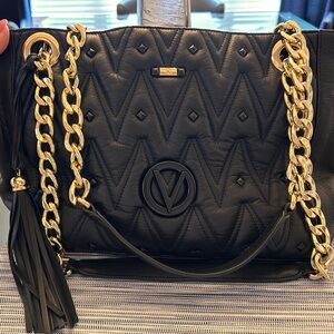 Valentino by Mario Valentino Black Quilted Chain Shoulder Bag